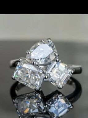 Silver Triple-Cut Clear CZ Statement Ring - Clear